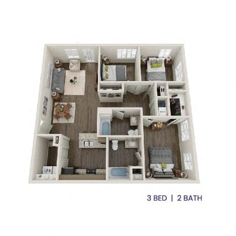 Floor plan for 3 beds, 2 baths, 1092 sqft